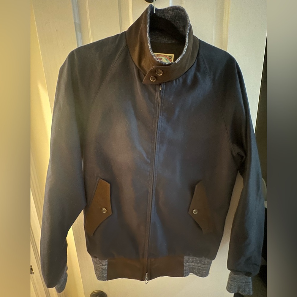 Ring jacket cotton suede bomber - blue with brown suede. (English S-M)